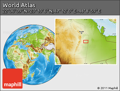 Physical Location Map of the Area around 22° 53' 22" N, 47° 40' 29" E