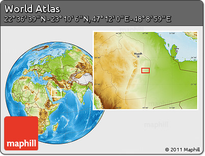 Physical Location Map of the Area around 22° 53' 22" N, 47° 40' 29" E