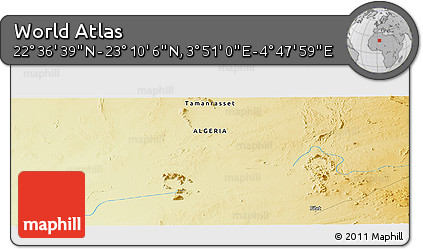 Physical Panoramic Map of the Area around 22° 53' 22" N, 4° 19' 30" E