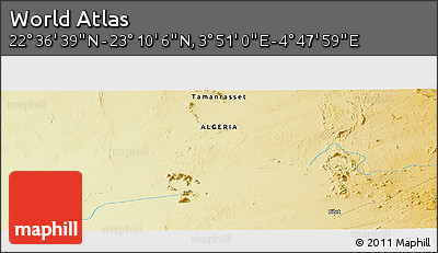Physical Panoramic Map of the Area around 22° 53' 22" N, 4° 19' 30" E