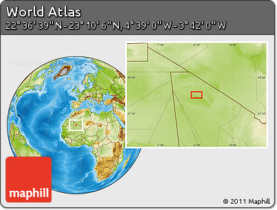 Physical Location Map of the Area around 22° 53' 22" N, 4° 10' 30" W