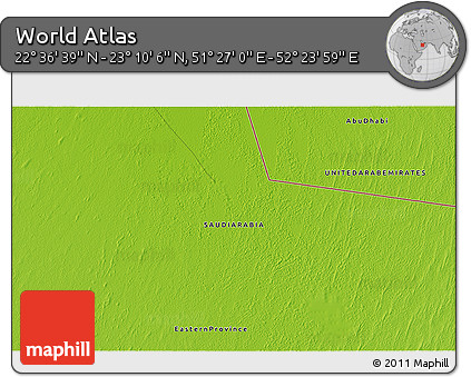 Physical 3D Map of the Area around 22° 53' 22" N, 51° 55' 29" E