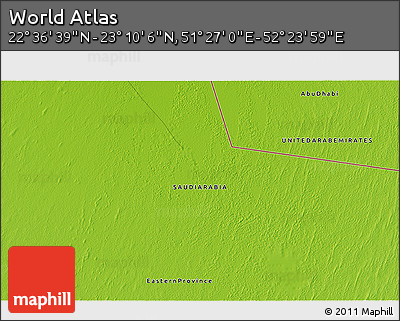 Physical 3D Map of the Area around 22° 53' 22" N, 51° 55' 29" E