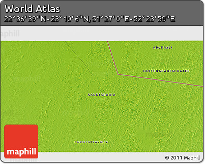 Physical 3D Map of the Area around 22° 53' 22" N, 51° 55' 29" E