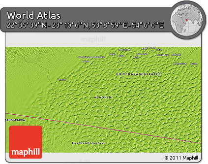 Physical 3D Map of the Area around 22° 53' 22" N, 53° 37' 30" E