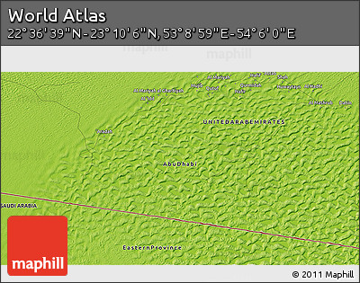 Physical 3D Map of the Area around 22° 53' 22" N, 53° 37' 30" E