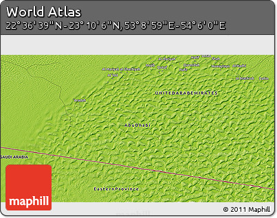 Physical 3D Map of the Area around 22° 53' 22" N, 53° 37' 30" E