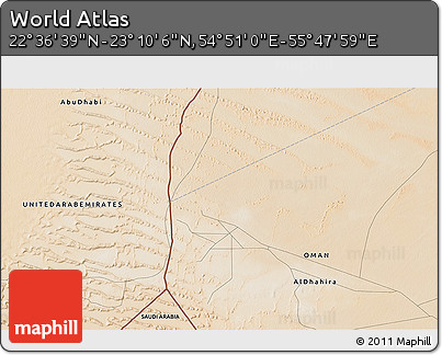 Satellite 3D Map of the Area around 22° 53' 22" N, 55° 19' 30" E
