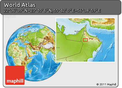 Physical Location Map of the Area around 22° 53' 22" N, 56° 10' 29" E