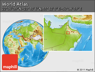 Physical Location Map of the Area around 22° 53' 22" N, 56° 10' 29" E