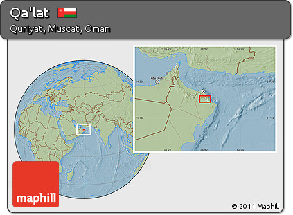 Savanna Style Location Map of Qa'lat, hill shading