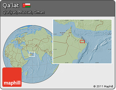 Savanna Style Location Map of Qa'lat, hill shading