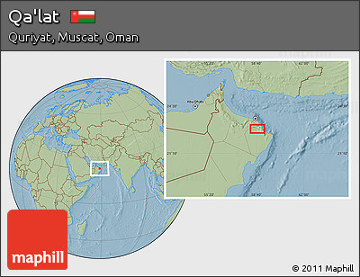 Savanna Style Location Map of Qa'lat, hill shading