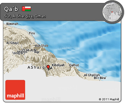 Shaded Relief Panoramic Map of Qa`b