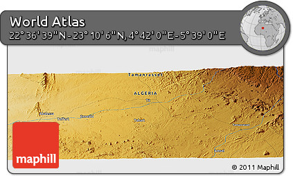 Physical Panoramic Map of the Area around 22° 53' 22" N, 5° 10' 30" E