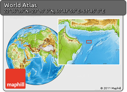 Physical Location Map of the Area around 22° 53' 22" N, 61° 16' 29" E
