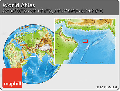 Physical Location Map of the Area around 22° 53' 22" N, 61° 16' 29" E