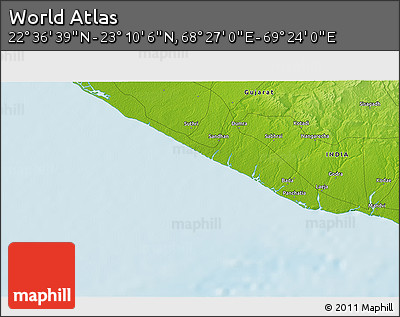 Physical 3D Map of the Area around 22° 53' 22" N, 68° 55' 30" E
