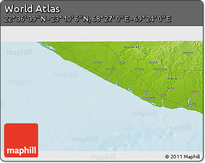 Physical 3D Map of the Area around 22° 53' 22" N, 68° 55' 30" E