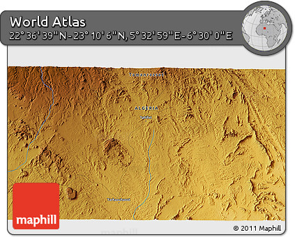 Physical 3D Map of the Area around 22° 53' 22" N, 6° 1' 30" E
