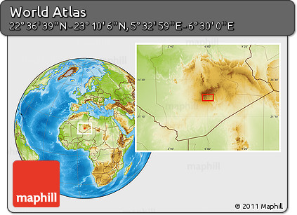 Physical Location Map of the Area around 22° 53' 22" N, 6° 1' 30" E