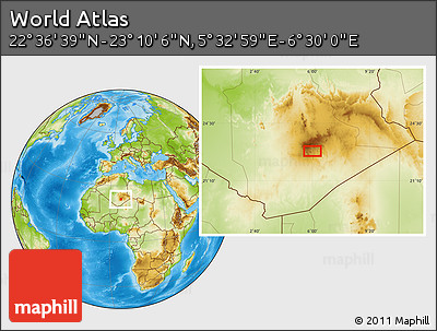 Physical Location Map of the Area around 22° 53' 22" N, 6° 1' 30" E