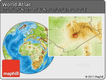 Physical Location Map of the Area around 22° 53' 22" N, 6° 1' 30" E