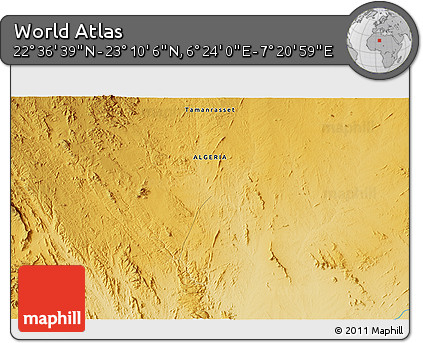 Physical 3D Map of the Area around 22° 53' 22" N, 6° 52' 30" E