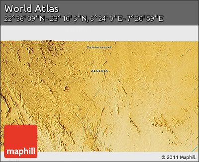 Physical 3D Map of the Area around 22° 53' 22" N, 6° 52' 30" E