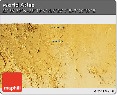 Physical 3D Map of the Area around 22° 53' 22" N, 6° 52' 30" E