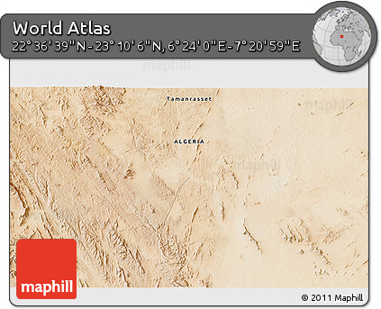 Satellite 3D Map of the Area around 22° 53' 22" N, 6° 52' 30" E