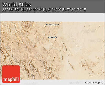 Satellite 3D Map of the Area around 22° 53' 22" N, 6° 52' 30" E