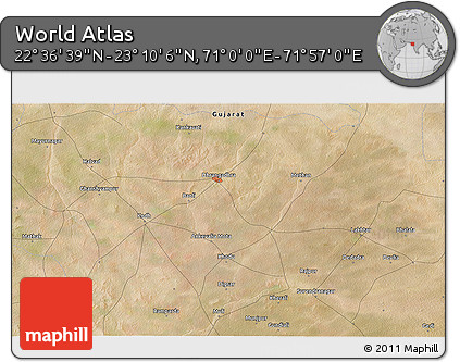 Satellite 3D Map of the Area around 22° 53' 22" N, 71° 28' 29" E