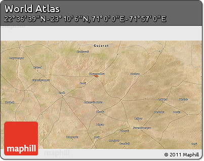 Satellite 3D Map of the Area around 22° 53' 22" N, 71° 28' 29" E