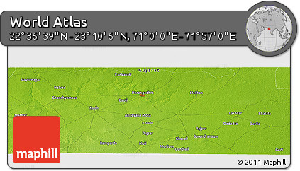 Physical Panoramic Map of the Area around 22° 53' 22" N, 71° 28' 29" E