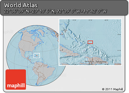 Gray Location Map of the Area around 22° 53' 22" N, 72° 10' 30" W, hill shading