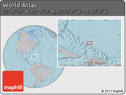Gray Location Map of the Area around 22° 53' 22" N, 72° 10' 30" W, hill shading