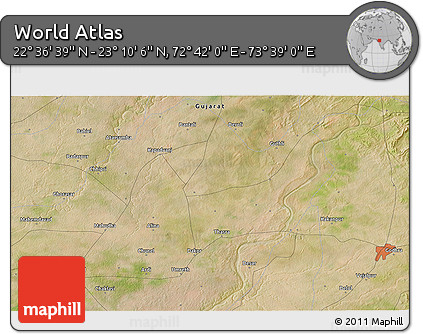 Satellite 3D Map of the Area around 22° 53' 22" N, 73° 10' 30" E