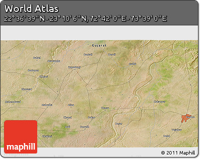 Satellite 3D Map of the Area around 22° 53' 22" N, 73° 10' 30" E