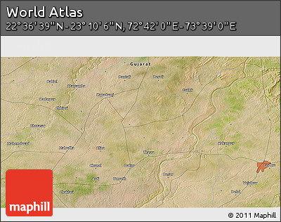 Satellite 3D Map of the Area around 22° 53' 22" N, 73° 10' 30" E