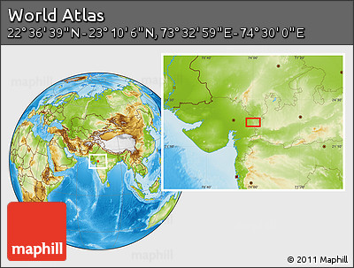 Physical Location Map of the Area around 22° 53' 22" N, 74° 1' 30" E