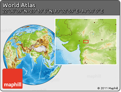 Physical Location Map of the Area around 22° 53' 22" N, 74° 1' 30" E