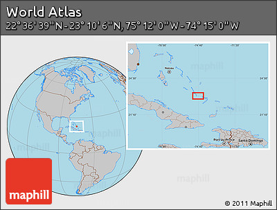 Gray Location Map of the Area around 22° 53' 22" N, 74° 43' 29" W