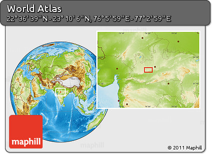 Physical Location Map of the Area around 22° 53' 22" N, 76° 34' 29" E