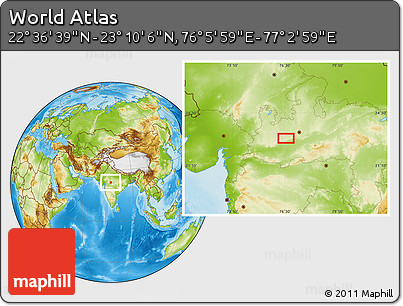 Physical Location Map of the Area around 22° 53' 22" N, 76° 34' 29" E