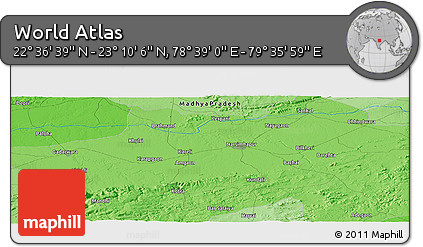 Political Panoramic Map of the Area around 22° 53' 22" N, 79° 7' 30" E