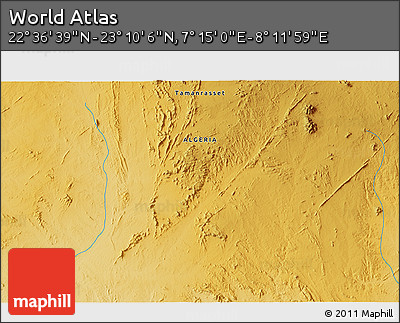 Physical 3D Map of the Area around 22° 53' 22" N, 7° 43' 29" E