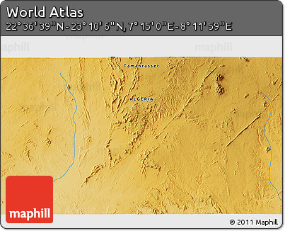 Physical 3D Map of the Area around 22° 53' 22" N, 7° 43' 29" E