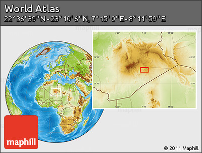 Physical Location Map of the Area around 22° 53' 22" N, 7° 43' 29" E