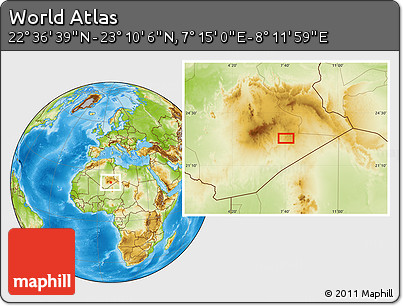 Physical Location Map of the Area around 22° 53' 22" N, 7° 43' 29" E